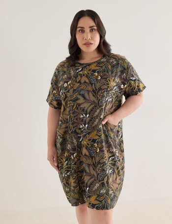 Studio Curve Linen Blend Pocket Front Dress, Rainforest Print product photo