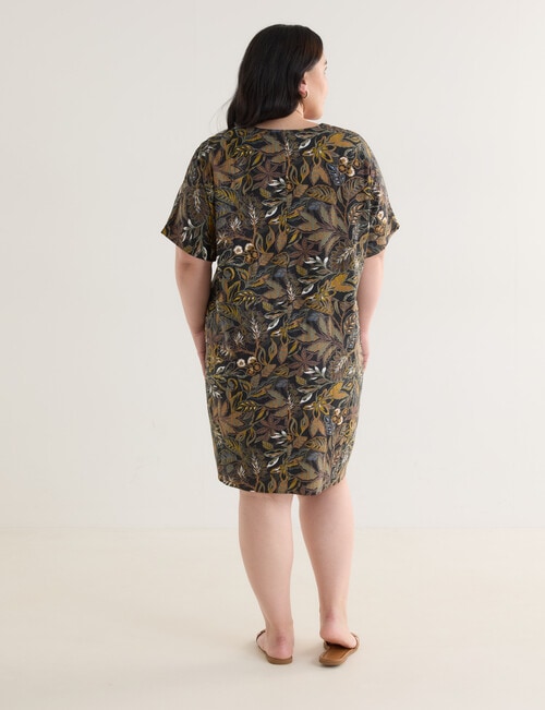 Studio Curve Linen Blend Pocket Front Dress, Rainforest Print product photo View 02 L