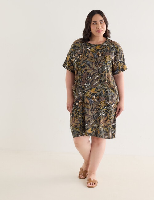 Studio Curve Linen Blend Pocket Front Dress, Rainforest Print product photo View 03 L