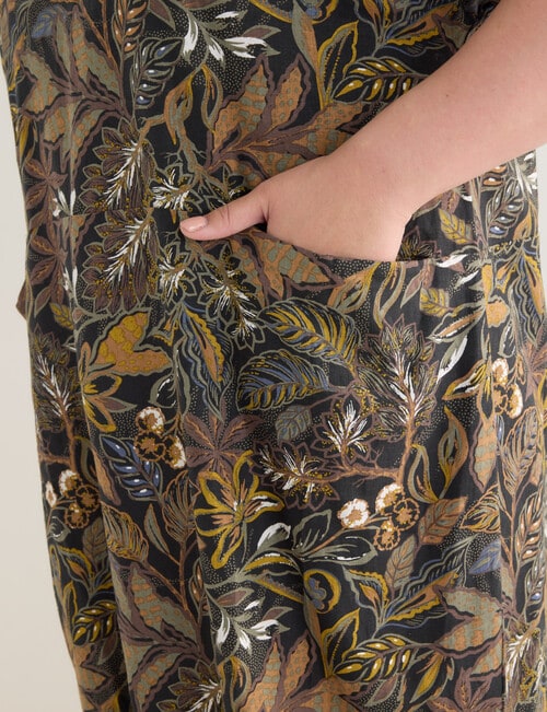 Studio Curve Linen Blend Pocket Front Dress, Rainforest Print product photo View 04 L