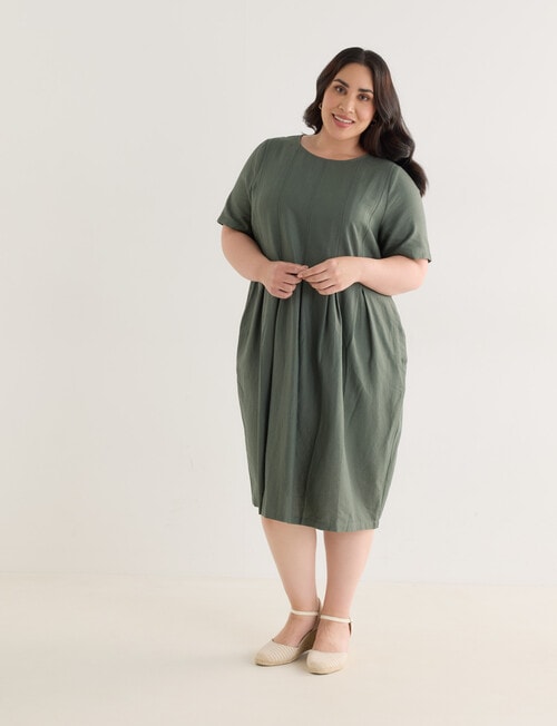 Studio Curve Linen Blend Panelled Dress, Thyme product photo View 03 L