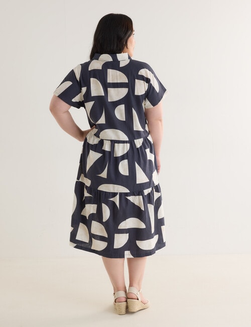 Studio Curve Linen Blend Button Through Shirt Dress, Midnight Graphic product photo View 02 L