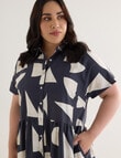 Studio Curve Linen Blend Button Through Shirt Dress, Midnight Graphic product photo View 04 S