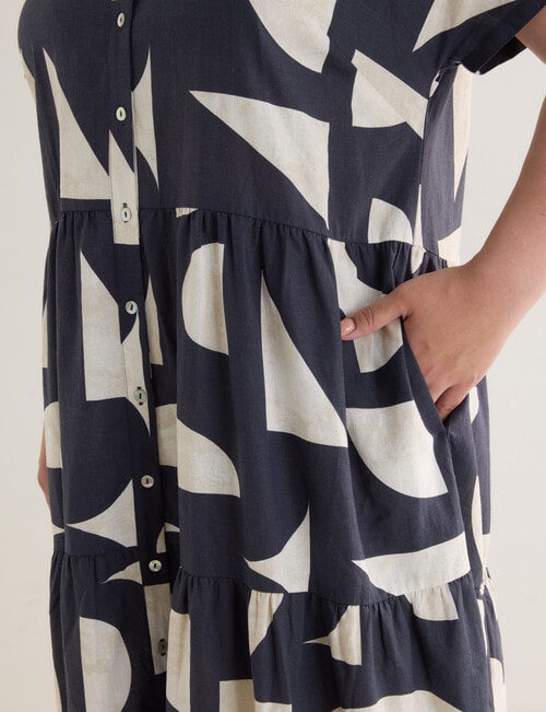 Studio Curve Linen Blend Button Through Shirt Dress, Midnight Graphic product photo View 05 L