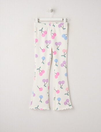 Mac & Ellie Cherries Flare Rib Fleece Leggings, Vanilla product photo