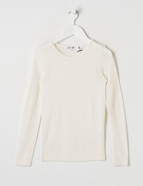 Blue Ink Merino Long Sleeve Top, Winter White, 8-14 product photo