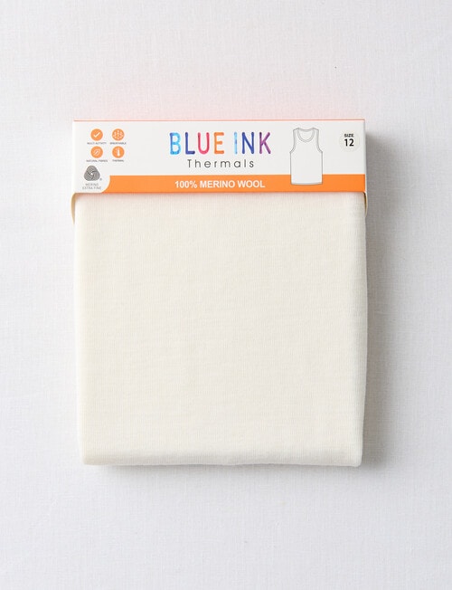 Blue Ink Merino Singlet, Winter White, 8-14 product photo View 02 L