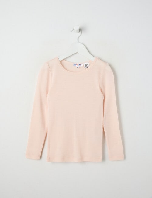 Blue Ink Merino Long Sleeve Top, Powder Pink, 3-7 product photo