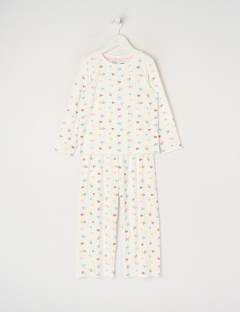 Sleep Mode Hearts Rib Long PJ Set, Vanilla, 2-8 product photo