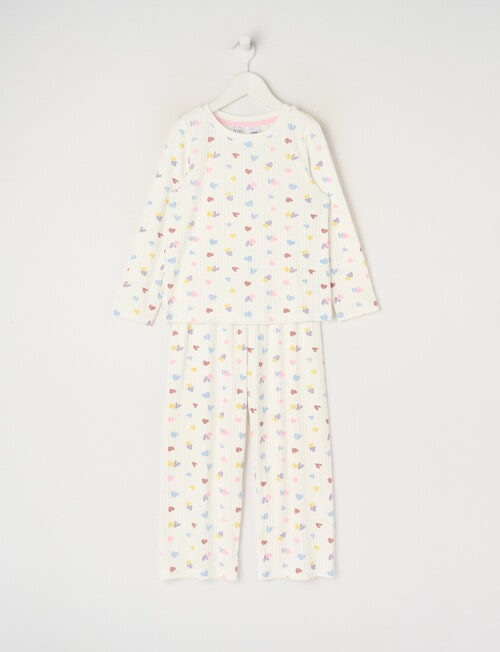 Sleep Mode Hearts Rib Long PJ Set, Vanilla, 2-8 product photo
