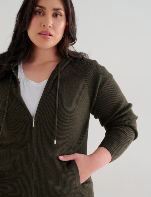 North South Curve Merino Blend Rib Cardigan, Sea Kelp product photo