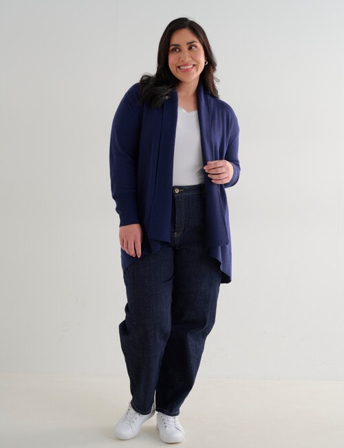 North South Curve Merino Blend Shawl Collar Cardigan, Midnight product photo View 03 L