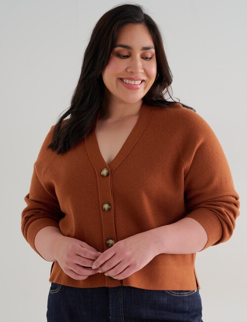 North South Curve Merino Blend Button Through Cardigan, Nutshell product photo