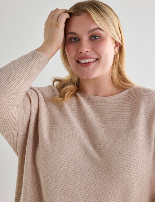North South Curve Merino Blend Rib Knit Sweater, Latte Marle product photo