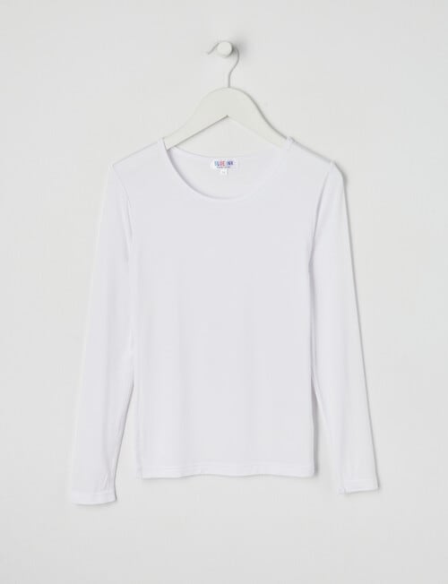 Blue Ink Bamboo Long Sleeve Top, White, 8-14 product photo