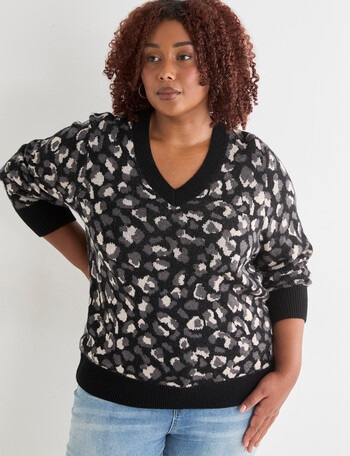 North South Curve Merino Blend V-Neck Sweater, Animal product photo