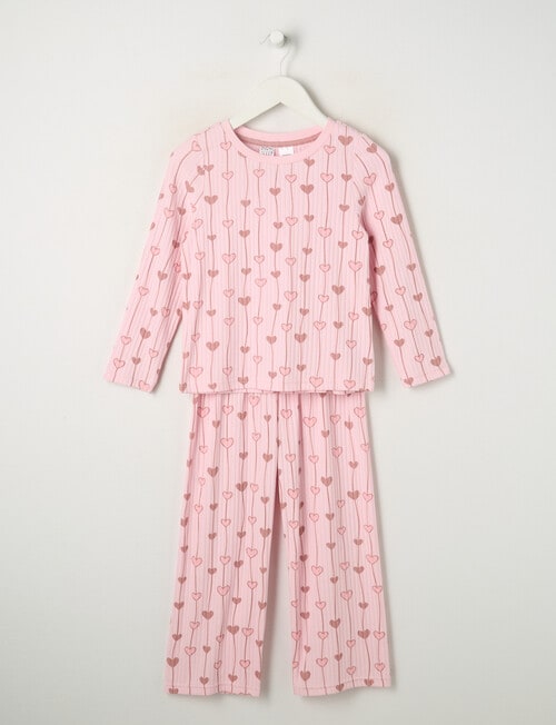 Sleep Mode Pink Hearts Rib Long PJ Set, Pink Sorbet, 2-8 product photo