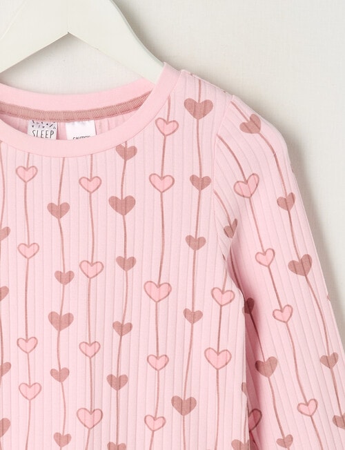 Sleep Mode Pink Hearts Rib Long PJ Set, Pink Sorbet, 2-8 product photo View 02 L
