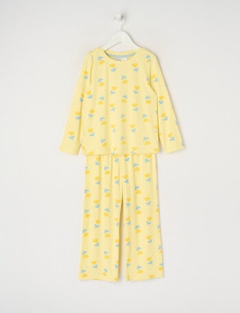 Sleep Mode Tulips Rib Long PJ Set, Yellow, 2-8 product photo