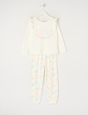 Sleep Mode Gingham Bunny Knit Long PJ Set, Vanilla, 2-8 product photo