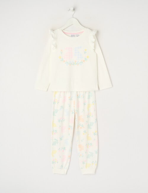 Sleep Mode Gingham Bunny Knit Long PJ Set, Vanilla, 2-8 product photo