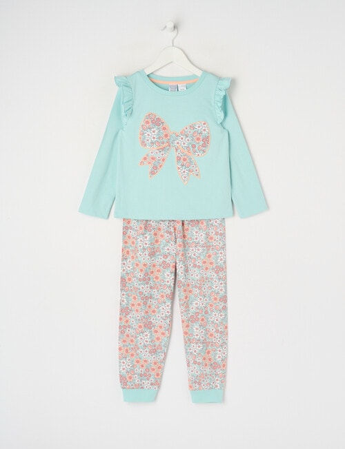 Sleep Mode Berry Bow Floral Knit Long PJ Set, Fresh Mint, 2-8 product photo