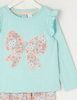 Sleep Mode Berry Bow Floral Knit Long PJ Set, Fresh Mint, 2-8 product photo View 02 S
