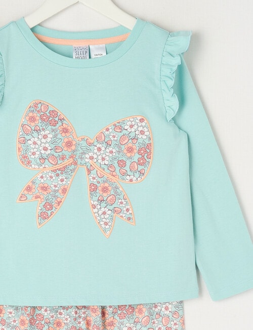 Sleep Mode Berry Bow Floral Knit Long PJ Set, Fresh Mint, 2-8 product photo View 02 L