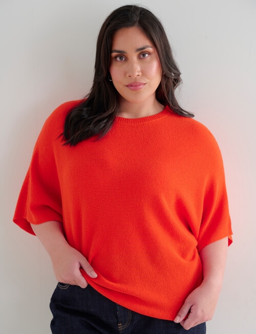 North South Curve Merino Blend Crew Neck Top, Flame product photo
