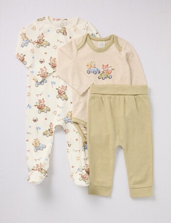 Little Bundle Little Bear Sleep Set, 3-Piece, Green & Cream product photo