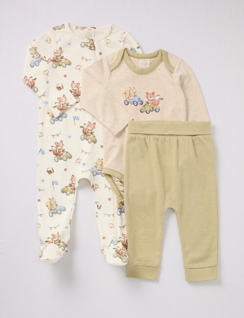 Little Bundle Little Bear Sleep Set, 3-Piece, Green & Cream product photo