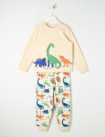 Sleep Mode Dino Butter Fleece PJ Set, Sand, 2-8 product photo