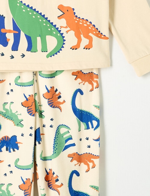 Sleep Mode Dino Butter Fleece PJ Set, Sand, 2-8 product photo View 03 L