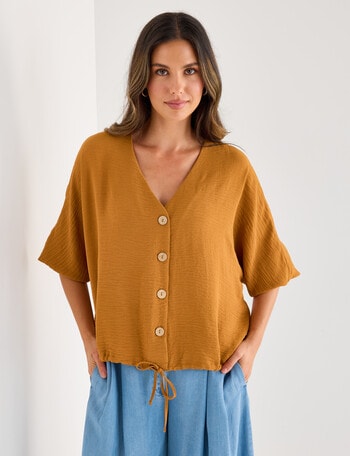 Whistle V-Neck Tie Hem Top, Amber product photo