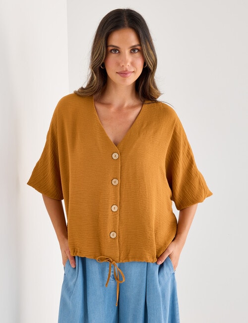 Whistle V-Neck Tie Hem Top, Amber product photo
