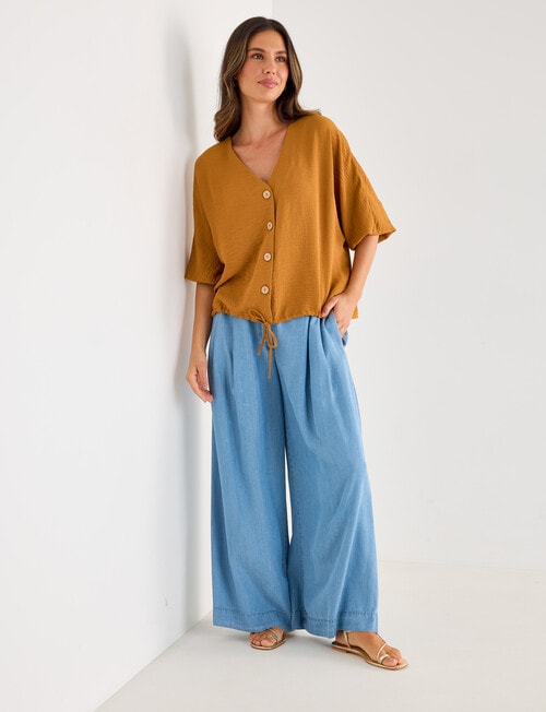 Whistle V-Neck Tie Hem Top, Amber product photo View 03 L