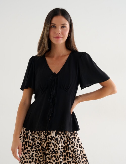 Whistle Tie Front Top, Black product photo View 04 L