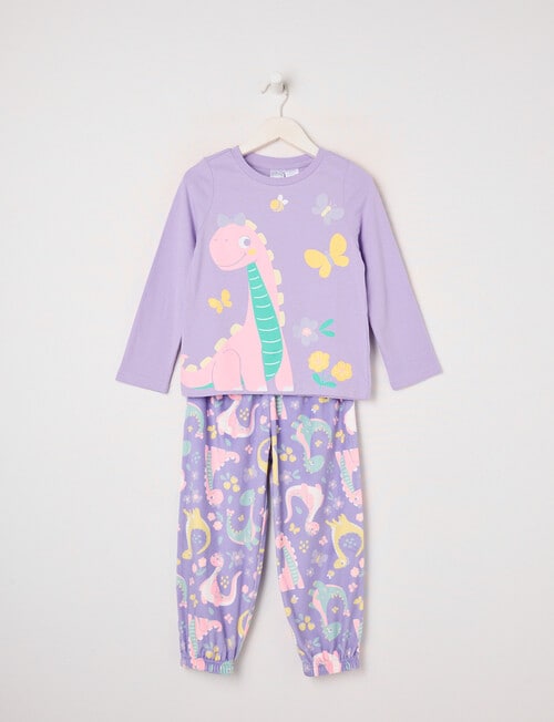 Sleep Mode Dino Butter Fleece PJ Set, Purple, 2-8 product photo