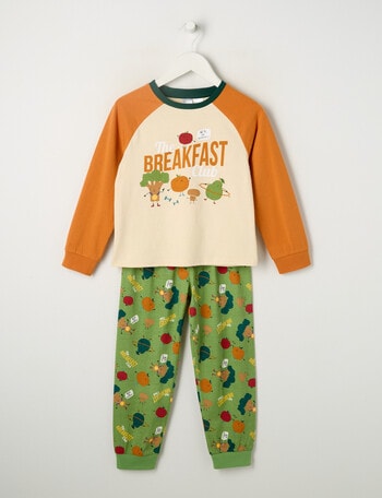 Sleep Mode Breakfast Club Knit Long PJ Set, Orange & Green, 2-8 product photo