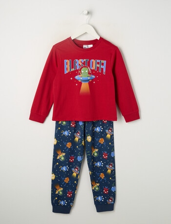 Sleep Mode Blast Off Knit Long PJ Set, Crimson & Midnight, 2-8 product photo