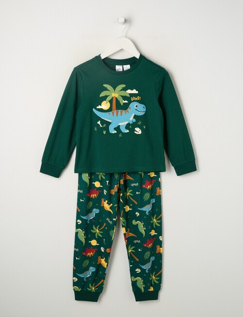 Sleep Mode Jungle Dino Knit Long PJ Set, Emerald, 2-8 product photo