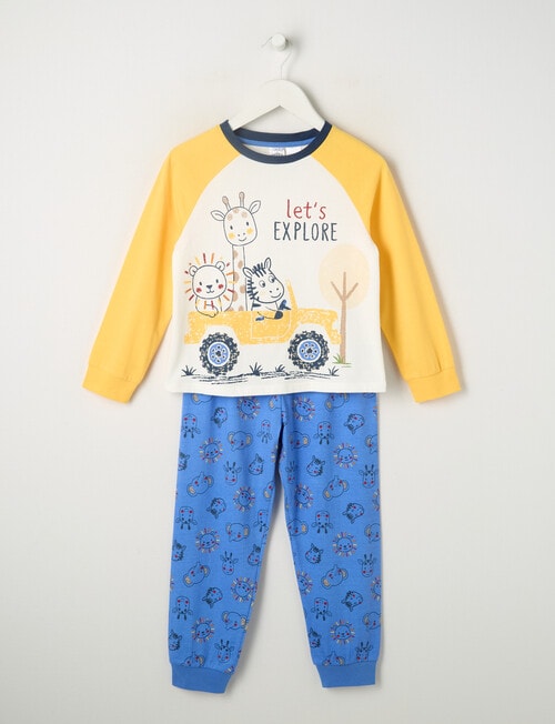 Sleep Mode Explore Safari Knit Long PJ Set, Yellow & Blue, 2-8 product photo