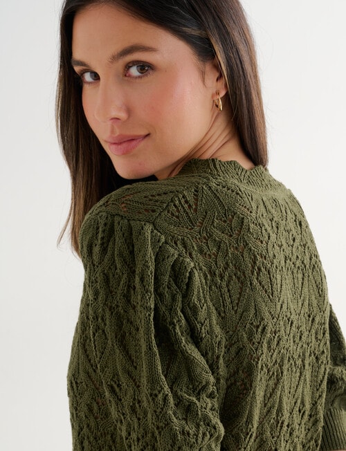Whistle Crochet Cardigan, Khaki product photo View 06 L