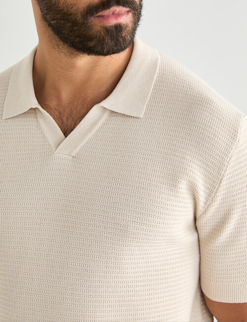 Laidlaw + Leeds Knitted Short Sleeve Polo Shirt, Oat product photo View 04 L