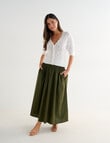 Whistle Shirred Waist Poplin Skirt, Khaki product photo
