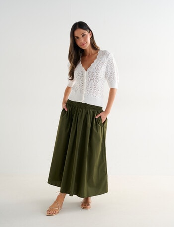 Whistle Shirred Waist Poplin Skirt, Khaki product photo
