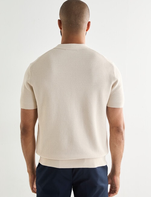 Laidlaw + Leeds Knitted Short Sleeve Polo Shirt, Oat product photo View 02 L