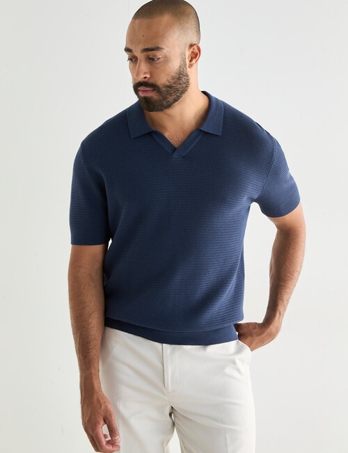 Laidlaw + Leeds Knitted Short Sleeve Polo Shirt, Blue product photo