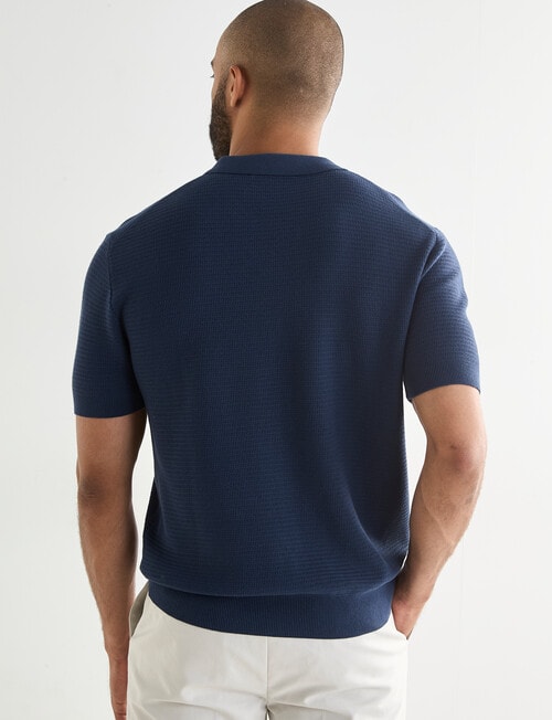 Laidlaw + Leeds Knitted Short Sleeve Polo Shirt, Blue product photo View 02 L
