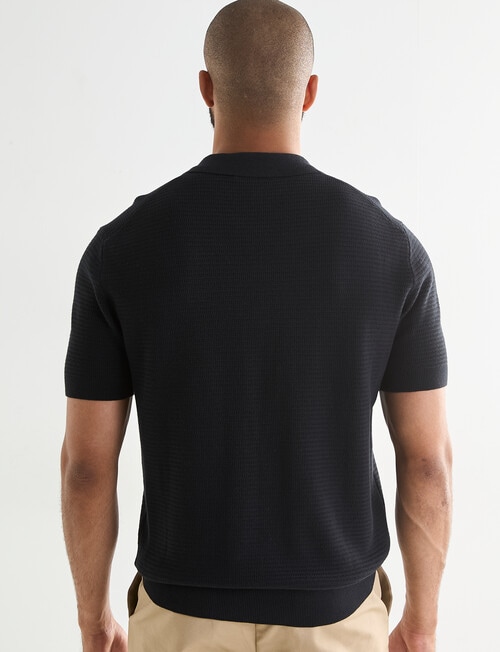 Laidlaw + Leeds Knitted Short Sleeve Button Down Polo Shirt, Black product photo View 02 L